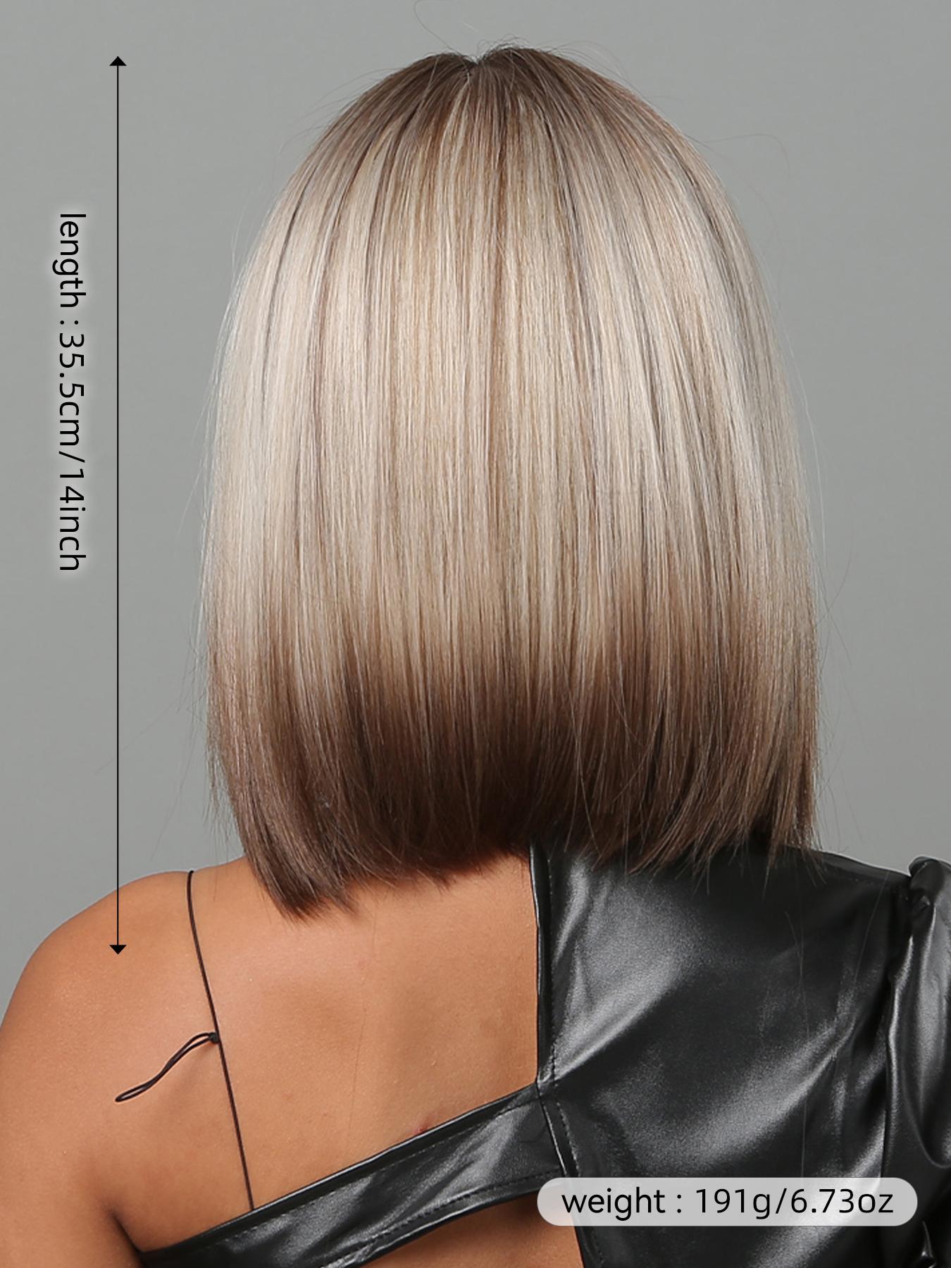 14 Inch Gradient Wig with Bangs, Shoulder-Length Straight Hair, Heat Resistant Rose Net, Natural Soft Breathable Fabric, Synthetic Material Wigs