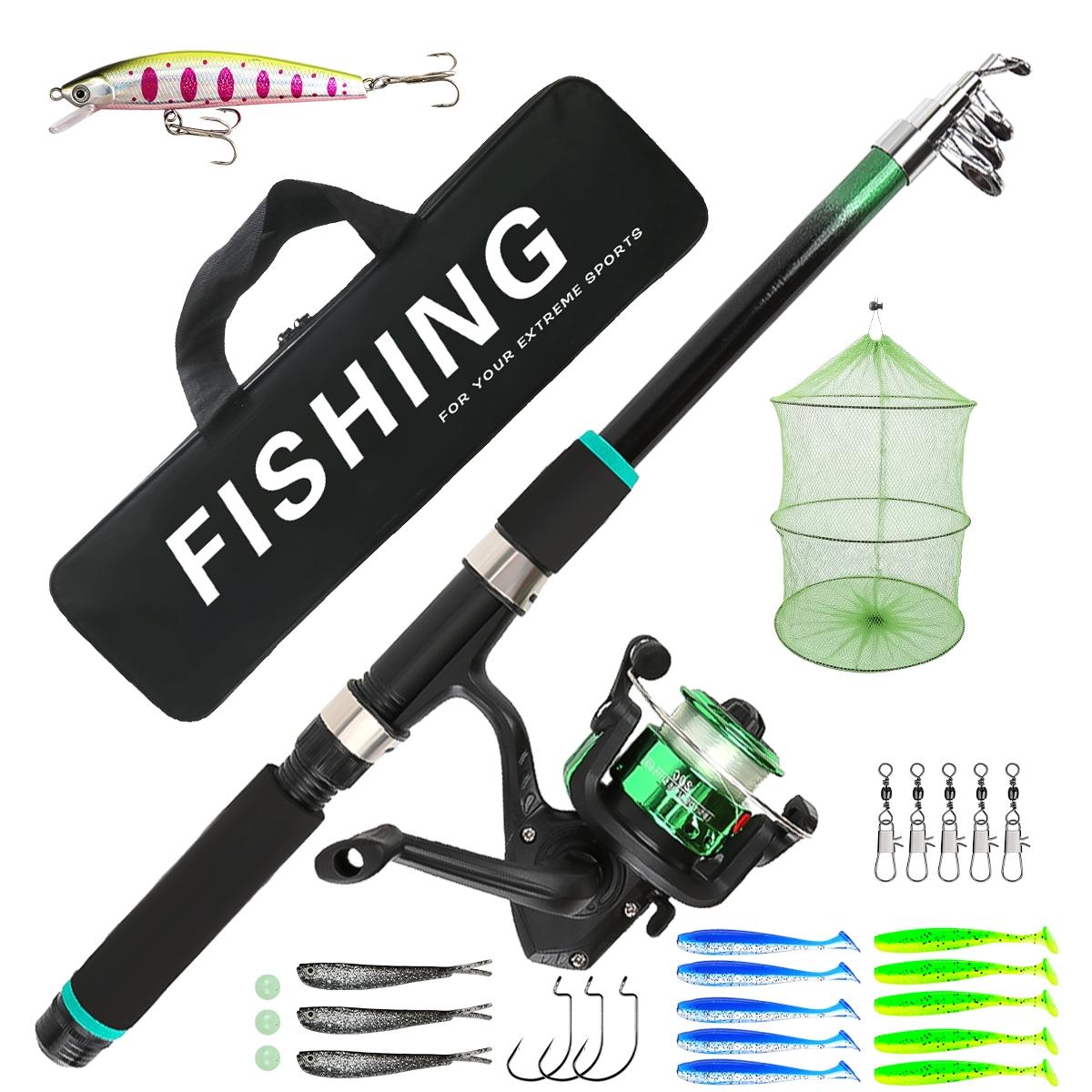 1.8m Extendable Fishing Set, Pre-Threaded Reel, Bait Box, Dual-Layer Fish Net, Storage Bag, Beginner-Friendly, Ready-To-Cast