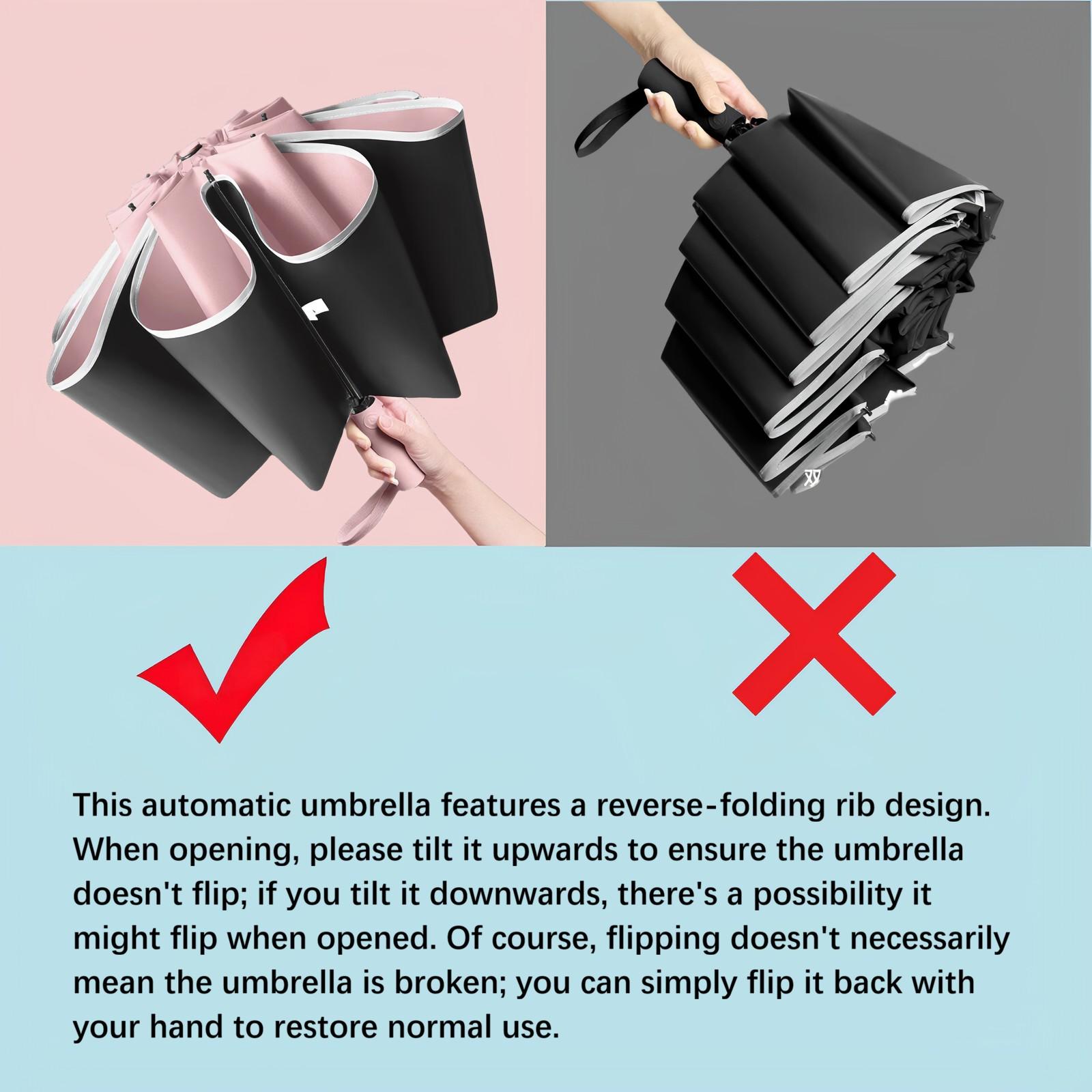 Waterproof Windproof 10-Rib Travel Compact Foldable Automatic Umbrella, 1 Count Safety Umbrella with Reflective Strip, Automatic Folding Umbrella