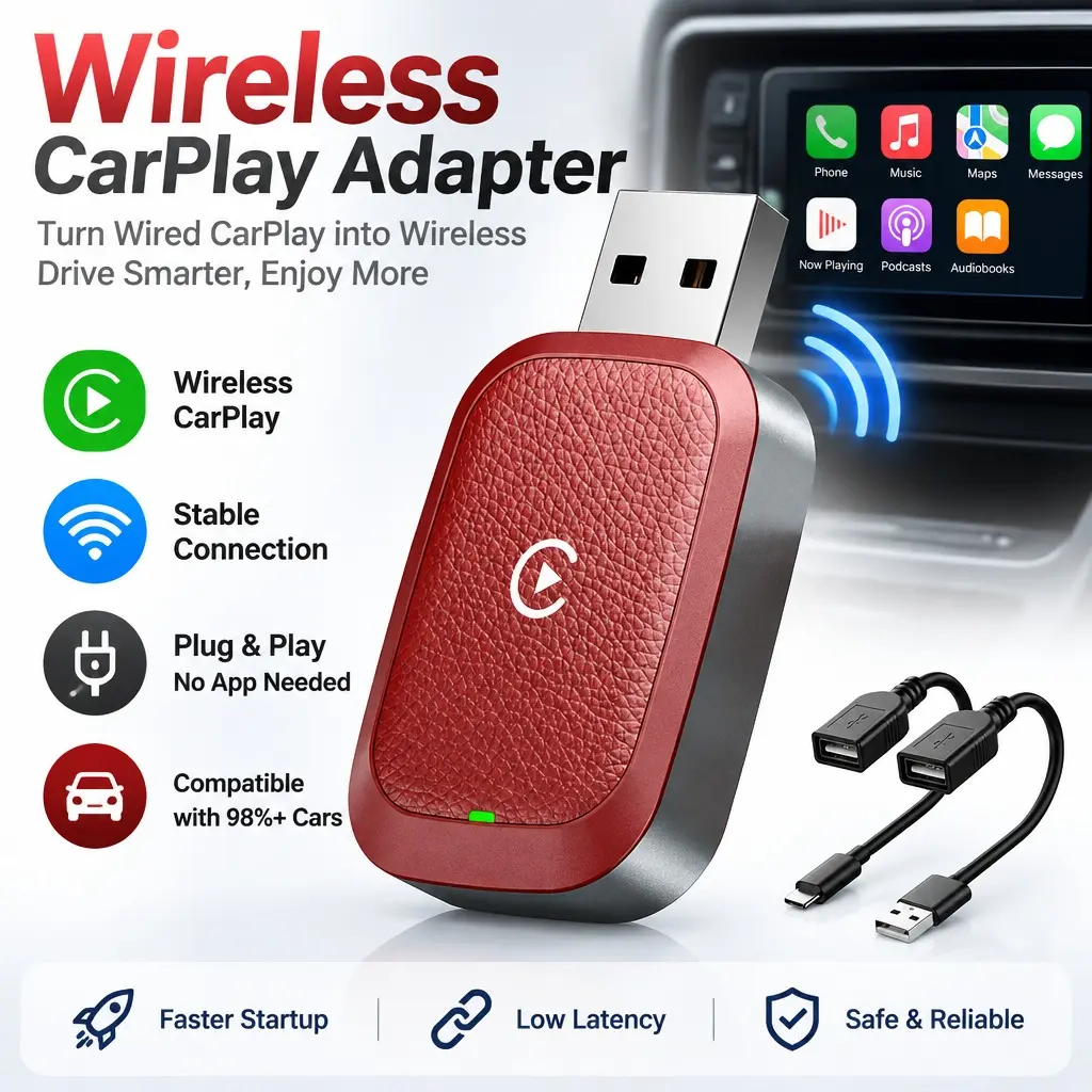 Android AUTO car navigation wired to wireless Apple CarPlay adapter AIBOX box
