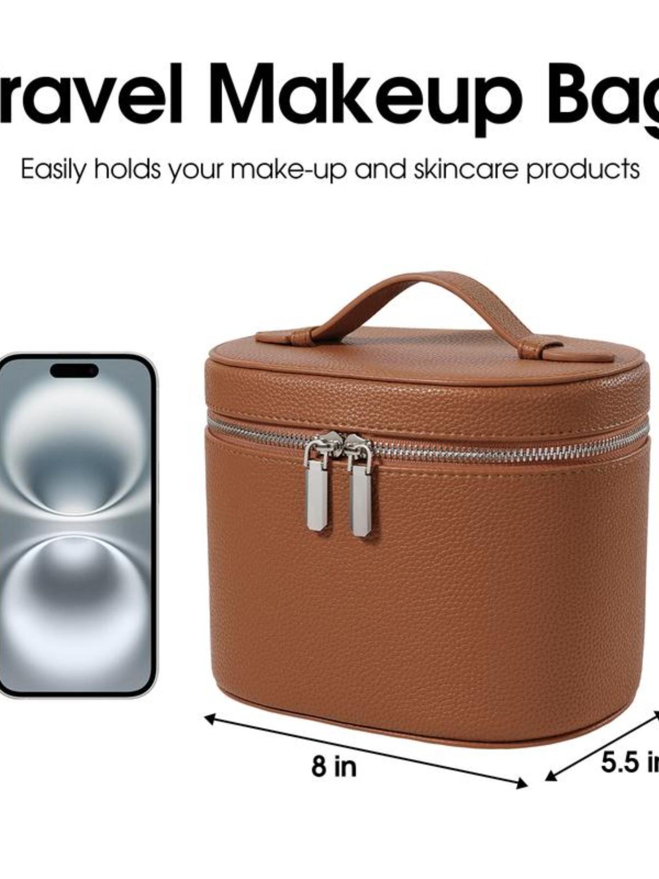 Trendy Makeup Organizer Bag with Detachable Divider, Portable Travel Cosmetic Case for Women and Girls, PU Material Compact Makeup Box