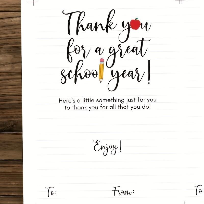 5 Pack End-Of-Term Teacher Thank-You Cards, Gift Card Slot Design, Apple Pencil Illustration, Perfect for Parents/students, Surprise Cards