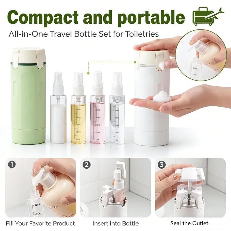 Four-In-One Travel Dispenser Bottle, Portable Cosmetic Shampoo Lotion Container, Compact Plastic Holder, Easy-Press Smooth Dispensing