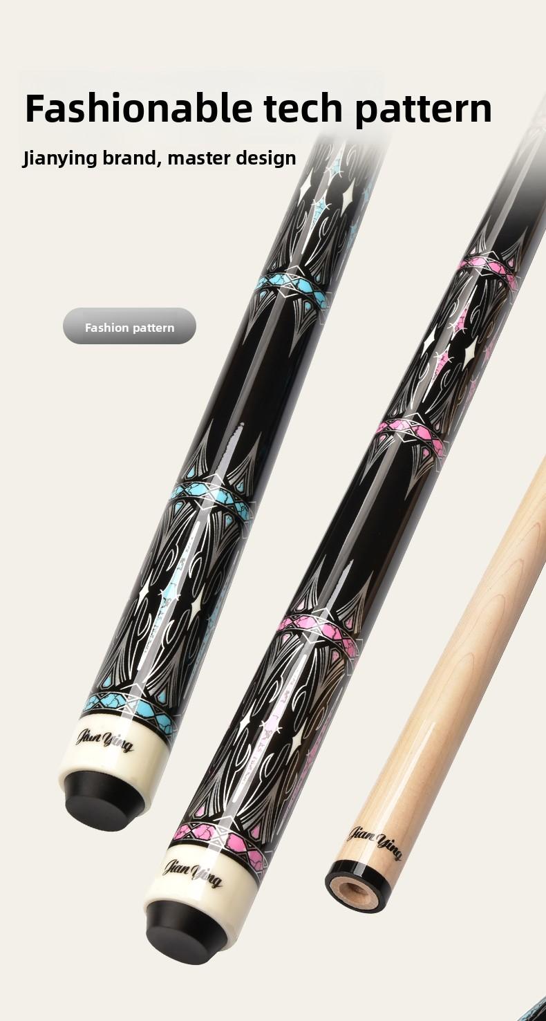 JIAN YING Premium Billiards Cue Set with Leather Case 1/2 Split 12.5mm Tip 18-20oz Weight 58 Inches Length Black Pink Pattern Includes Cue Glove & Chalk