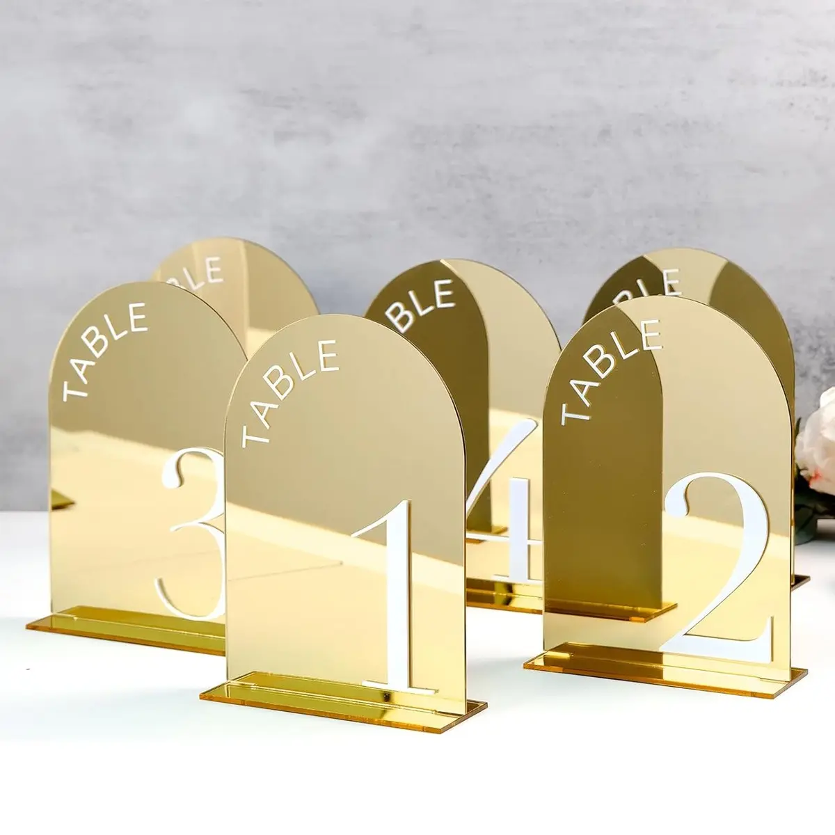10pcs Acrylic Arch Number Table Signs, 5x7 Inches with Gold Base, Elegant Wedding Party Decor, Gold Home Decor, Perfect for Events