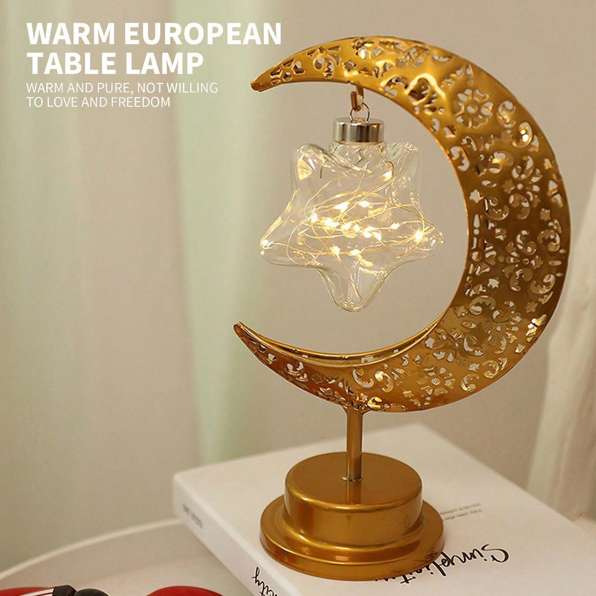 LED Iron Moon & Star Night Light, Ramadan Festival Decoration Bedroom Table Lamp, Atmosphere Light, Home Cozy Decor, Mood Decorative Lights, Starry Night Light