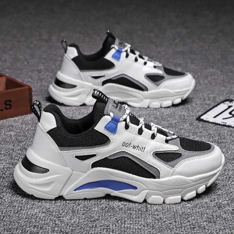 Men's Sporty Colorblock Low Top Lace Up Chunky Sneakers, Casual Comfortable Breathable Platform Sneakers, Fashionable Sneakers for Daily Footwear As Gift