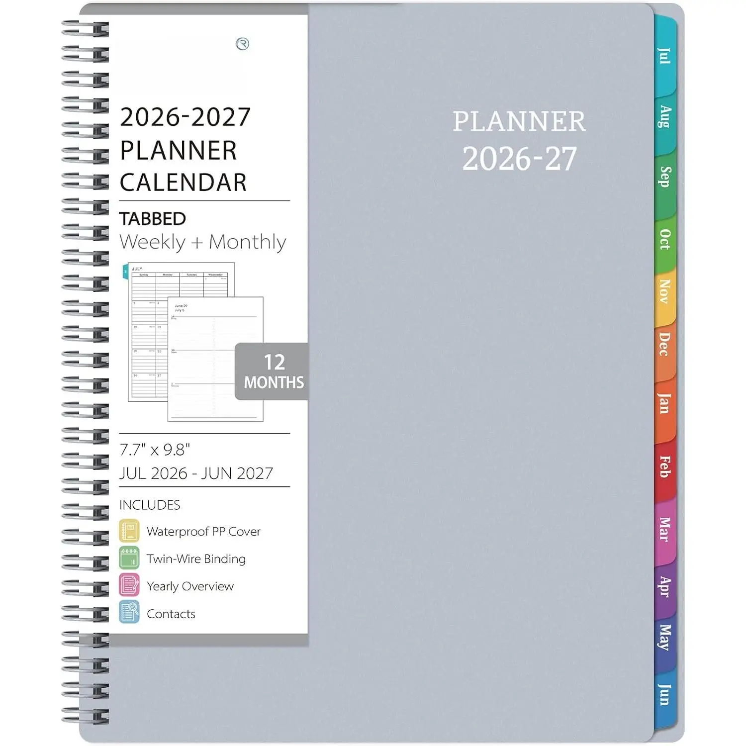 Planner 2026-2027 - Academic Planner from July 2026 - June 2027, 7.7" x 9.8", Calendar Planner 2026-2027, Weekly and Monthly Planner Spiral Bound, Flexible Cover, To-Do List, 12 Monthly Tabs