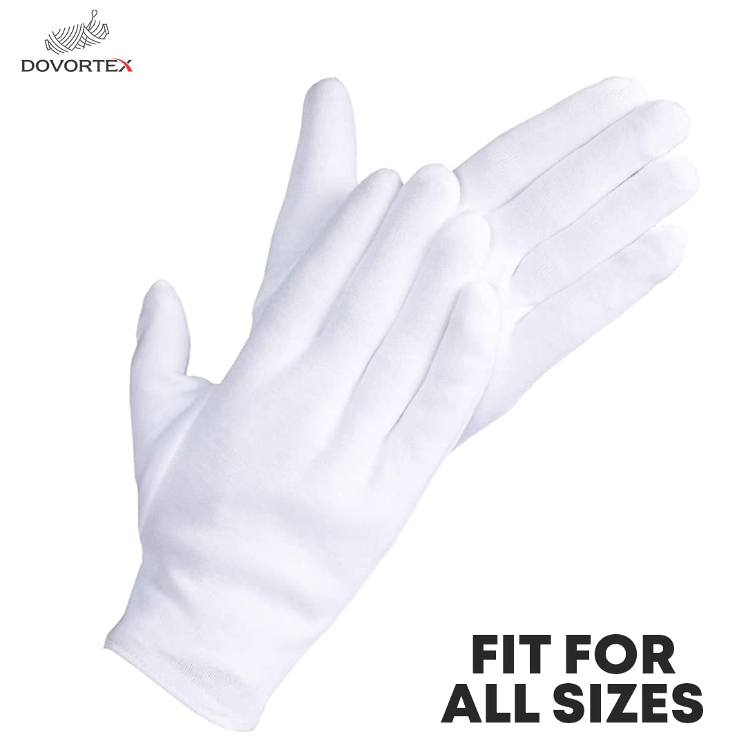 24 Pcs White Cotton Gloves - Protective for Dry Hands, Moisturizing, Inspection - Machine Washable