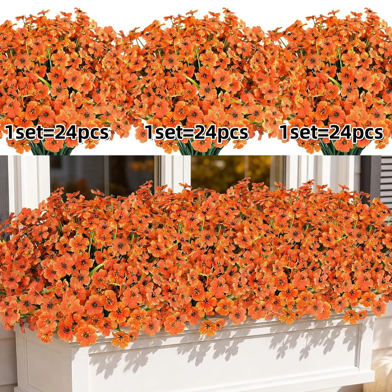 24 Bundles Artificial Mums for Indoors & Outdoors, Faux Mums for Planters, Fall Decorations for Garden, Porch, Window Boxes, Weddings, Lifelike Fake Plant, Artificial Plant Set, Decorative Flowers, Artificial Flower Decorations, Artificial Plants Outdoor