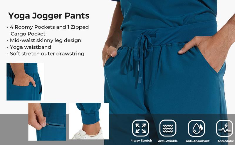 COZYFIT Scrub Pants for Men - Slim Jogger Pants with 5 Pockets, Yoga Waistband, Anti-Wrinkle Scrubs for Men