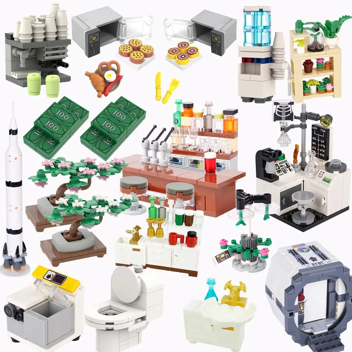 City Home Furniture MOC Building Blocks Kitchen Bedroom Bathroom Parts Sofa Set Coffee machine laboratory Model Assemble Bricks