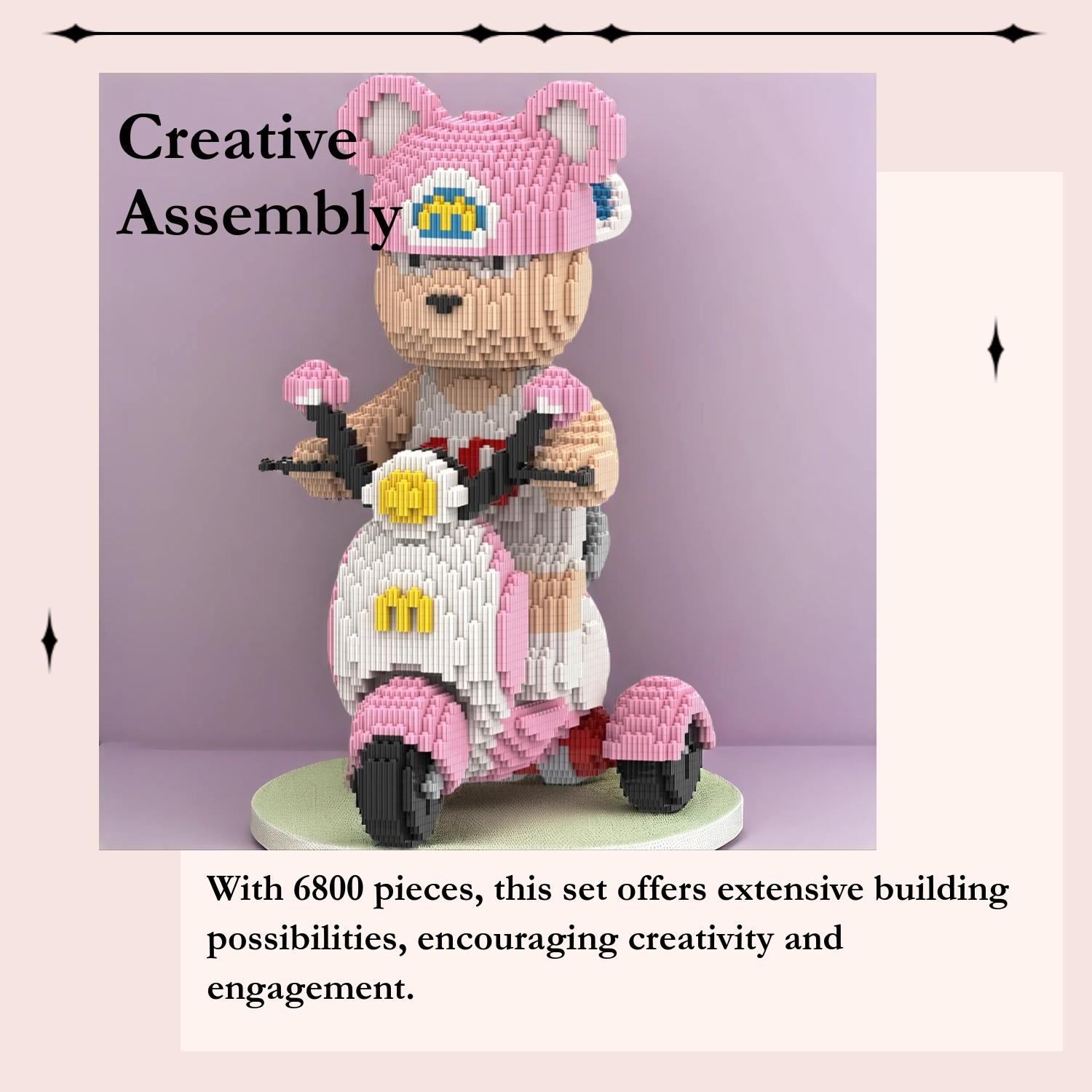 Bear Stem Building Blocks Set, 6800 Pieces 40cm High Creative Sporty Three-Wheel Bear Toy, Unique Gift for Kids and Home Decoration, Building Block Sets, Building Block Model, Brick