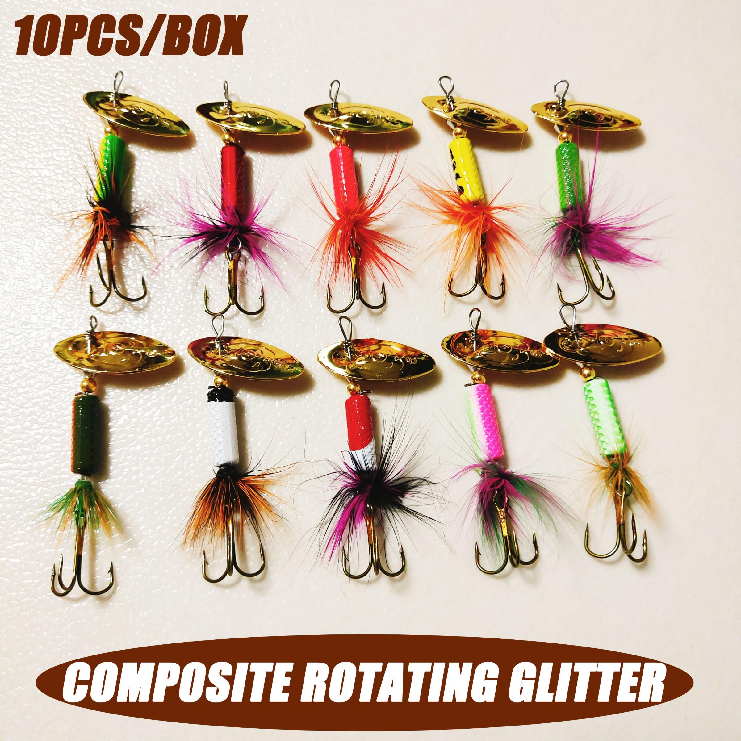 10 Pack Rotating Sequins Set, Composite Lure Bait, Metal Fishing Baits, Artificial Fish Lures, Realistic Fishing Lures, Fishing Supplies, Fishing Tackle