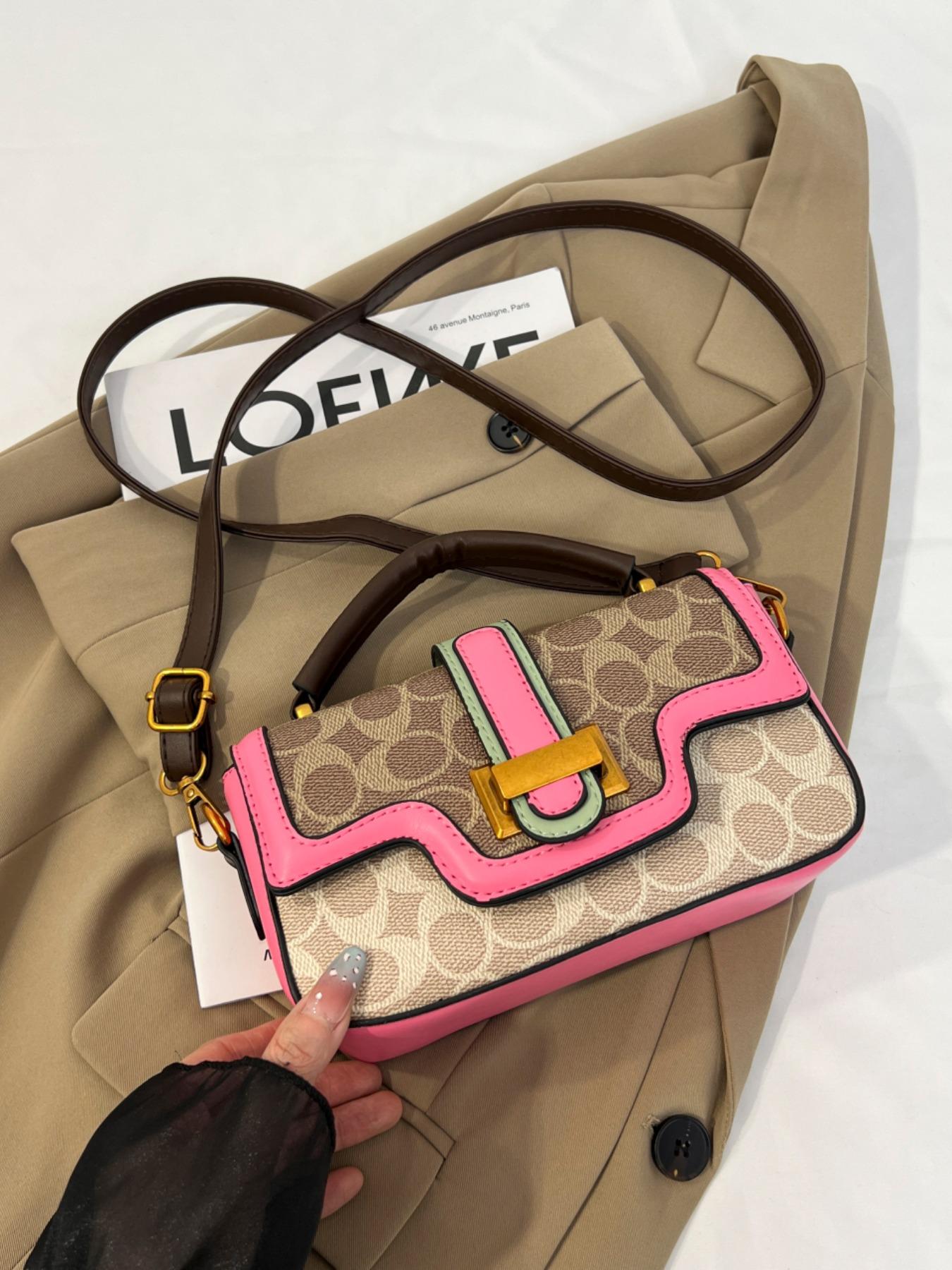 Compact Yet Spacious Bag, Short Handle & Adjustable Straps, Perfect for Commuting/date/walking, Leather Patchwork & Metal Buckle, Versatile Color