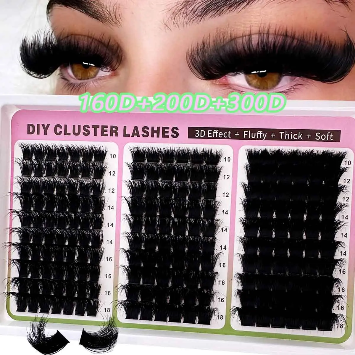 160+200+300D/100+120+160D/60+80+100D Velvet Dense Cluster False Eyelash Single Thick Cluster Extended Eyelash 3D Curling Cluster 190/240/290 Single 10-18MM Misty Cluster False Eyelash Soft Fluffy Lashes