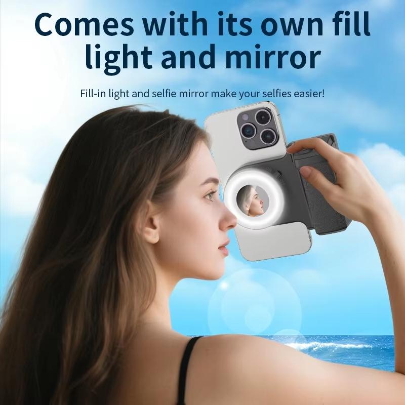 Magnetic Phone Selfie Stick Holder with Camera Bluetooth-compatible Remote Shutter, Adjustable Light, 1/4 Screw Hole, Compatible with Android iPhone