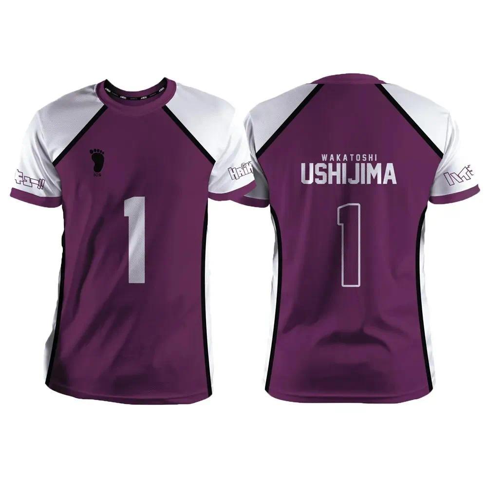 Haikyuu Shiratorizawa Purple Anime Cosplay Jersey T-Shirt Unisex Summer Short Sleeve Children Fashion Women Men Cartoon Tee Tops