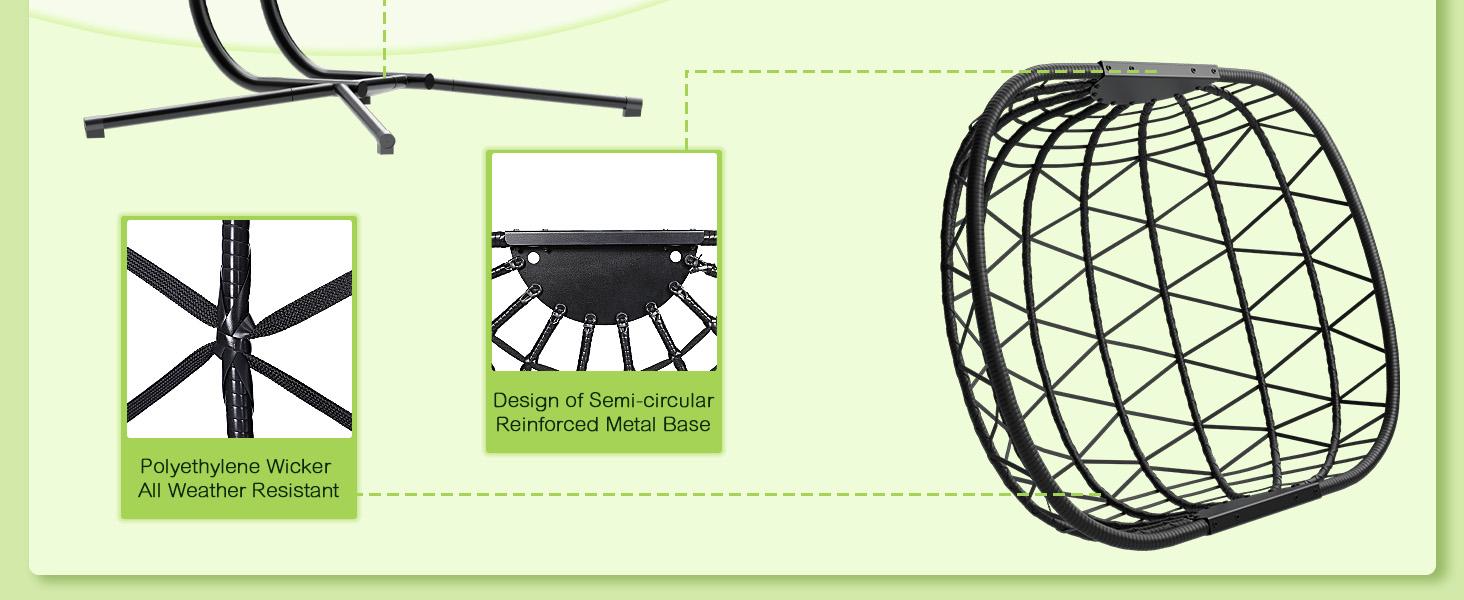 Double Egg Swing Chair with Stand- 600/700 lbs Weight Capacity, Outdoor Indoor Wicker Rattan Hanging Egg Chair with Cushion, Porch Swing Patio Furniture