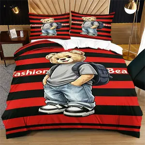 Trendy teddy bear print pattern soft and durable bedding duvet cover set, including 1 duvet cover and 1 or 2 pillowcases, without a core or pillow, suitable for children or adults as gifts, modern style fashionable bedroom bed decoration