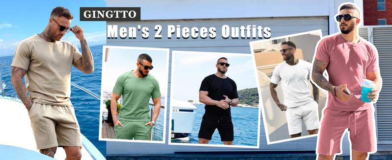 GINGTTO Mens Short Sets 2 Piece Outfits Fashion Summer Tracksuits Casual Set