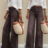 Women's Elastic Jeans, Vintage Washed Wide Leg, Frayed Hem, High Waist Slimming, Loose Fit,Baggy, All Seasons, No Belt Included