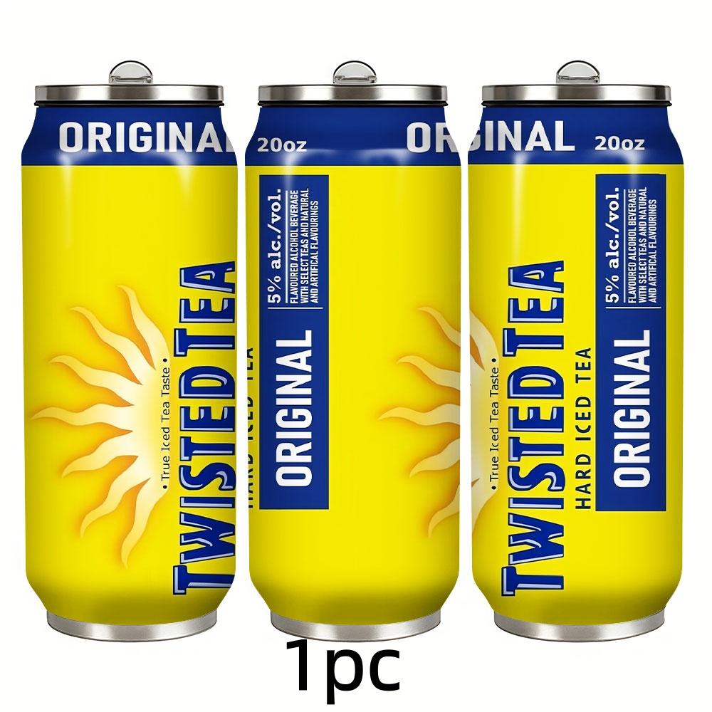 1pc Twisted Tea 17oz Portable Cup, Leak-Proof, Rust-Resistant, with Lid and Straw, Suitable for Hot and Cold Drinks, Ideal for Camping and Outdoor Use