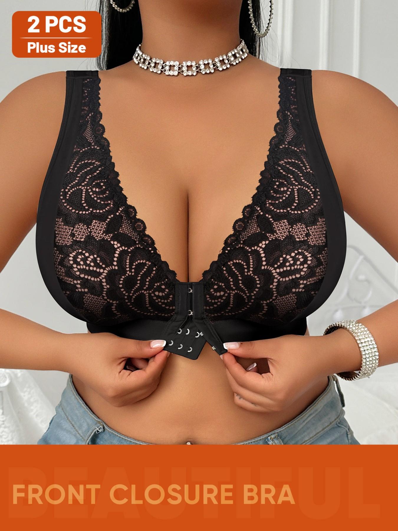 Women's Lace Patchwork Bralettes Set, Plus Size Sexy Backless Design, Casual Comfortable Everyday Wear, All Season Fashion