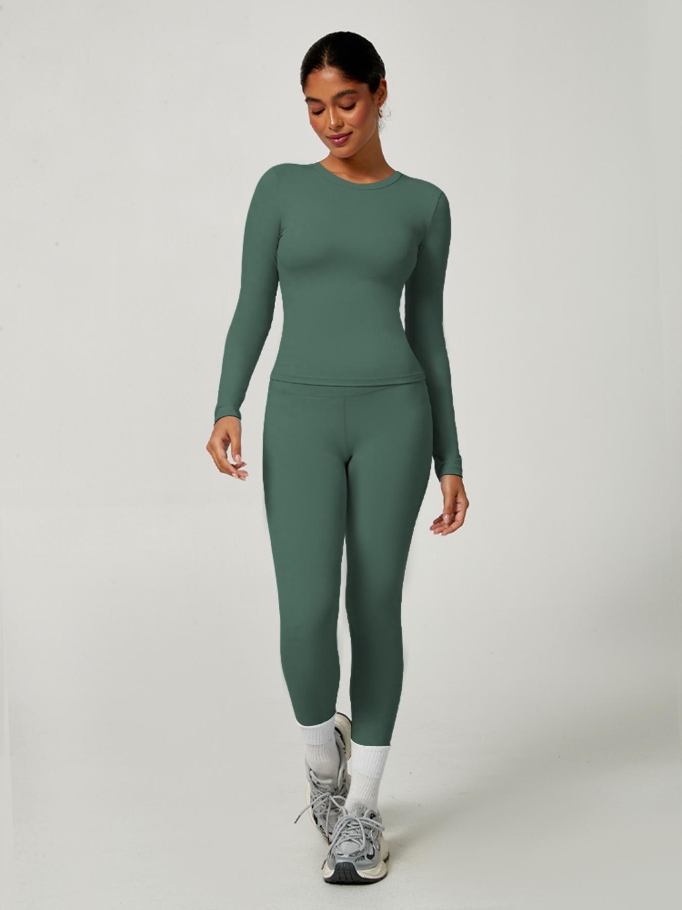 Women's Sporty Solid Color Top & Pants Set, Comfortable Tee & Slim Fit Leggings, Ideal for Daily Yoga & Fitness Activities, Skinny Sportswear