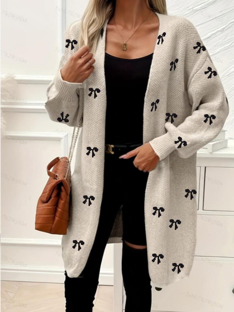 Women's Plus Size Loose Fit Cute Bowknot Casual Cardigan, Perfect for Autumn & Winter