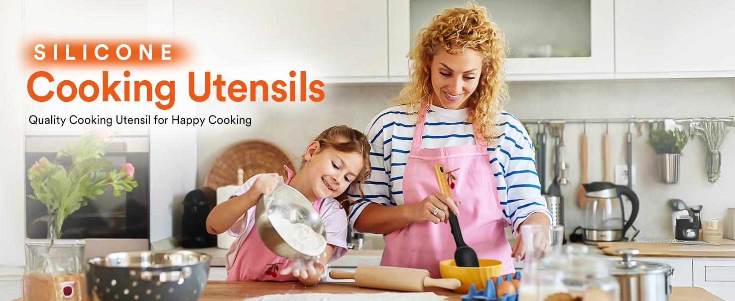 Silicone Spatula Spoon Set, Great for Mixing, Folding, Scraping, and Spreading, Sturdy BPA-Free Matte Silicone, Wooden Handle Rubber Spoonula for Nonstick Cookwares,4 Pack