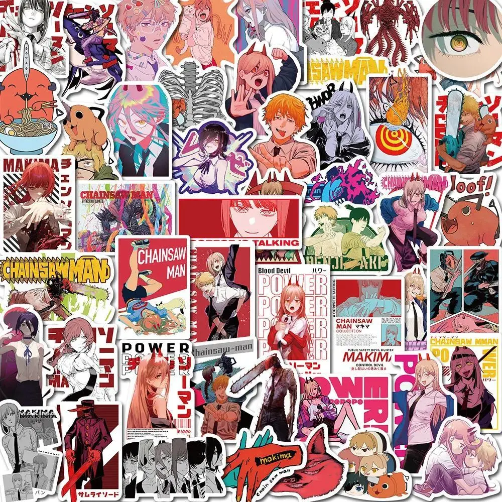 2026 Hot selling toys 50/100pcs  Cool Chainsaw Man Anime Stickers Graffiti Waterproof DIY Decals Laptop Suitcase Phone Skateboard Sticker Internet-famous toy