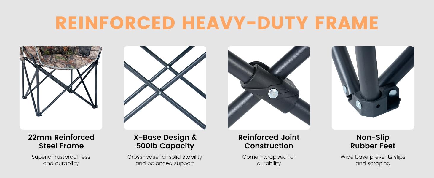 MOPHOTO Heated Camping Chair, Outdoor Sports Oversized Heated Folding Chairs with 3 Heat Levels 【Batteries not included】 Patio Lawn Lounge Chair Supports 500 lbs