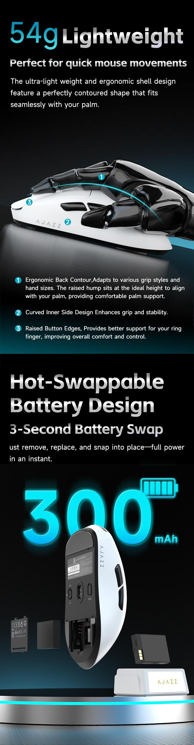 AJAZZ AJ159 V2 MC wireless game mouse battery replacement design the third mock examination computer office mouse PAW3311 sensor professional competitive driving game mouse DPI24000 supports multiple systems for games and office