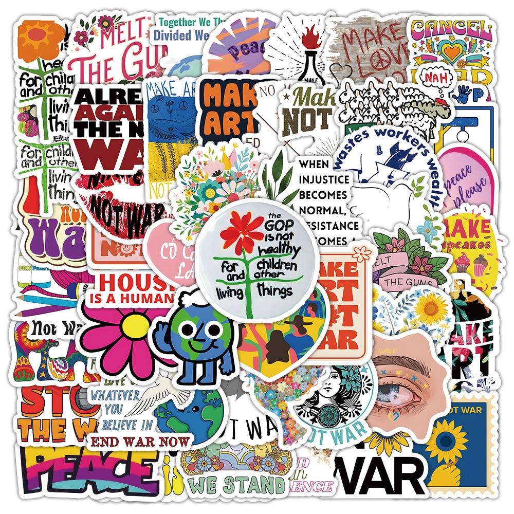 50 Peace Theme PVC Stickers Set, Anti-War Graffiti Decorative Decals for Laptops Suitcases Refrigerators Skateboards Helmets Phone Cases Books