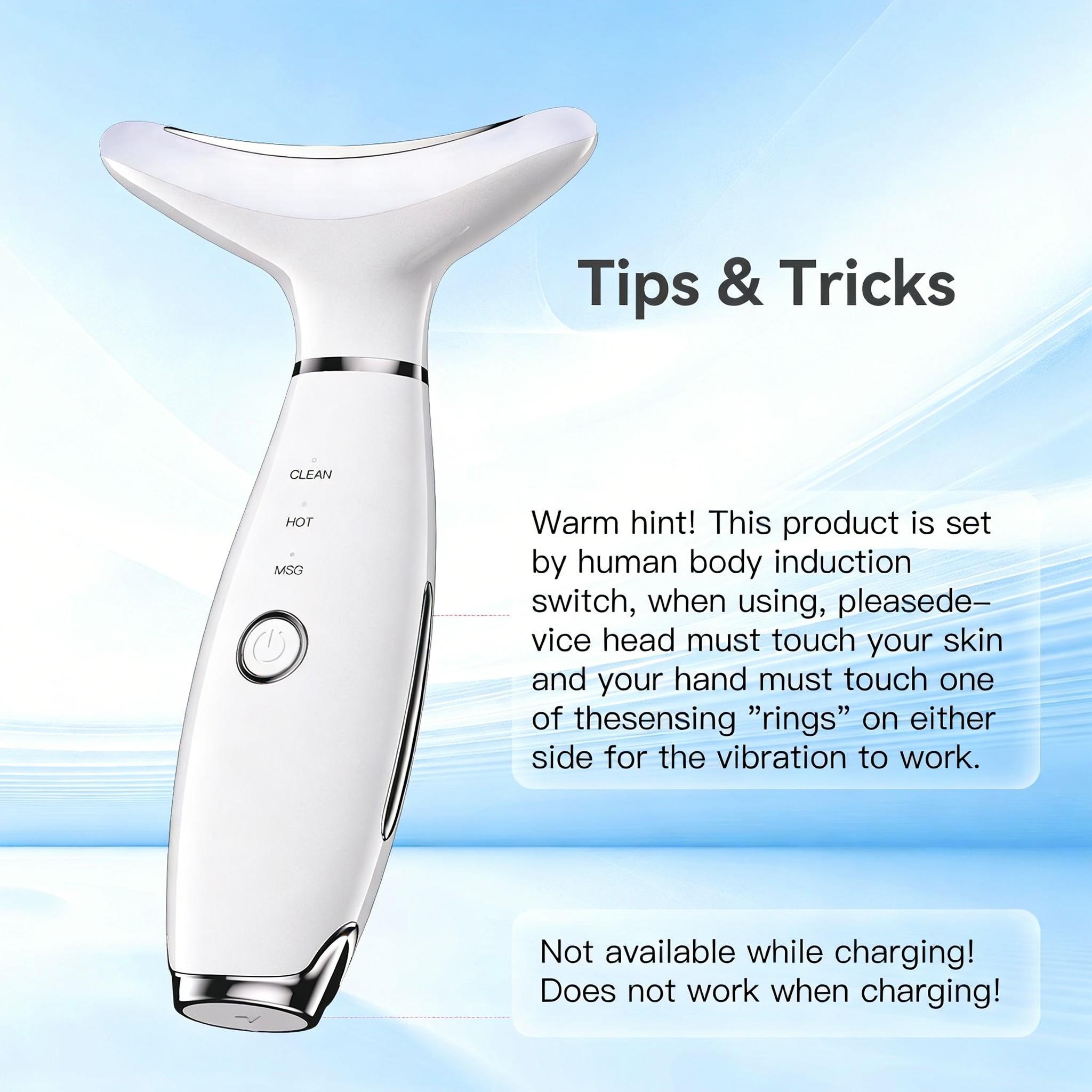 7 Colors LED Face & Neck Beauty Massager with 3 Modes (Vibration + Heating), Rechargeable Home Skin Care Tool, Thoughtful Christmas & Halloween Gift for Girls