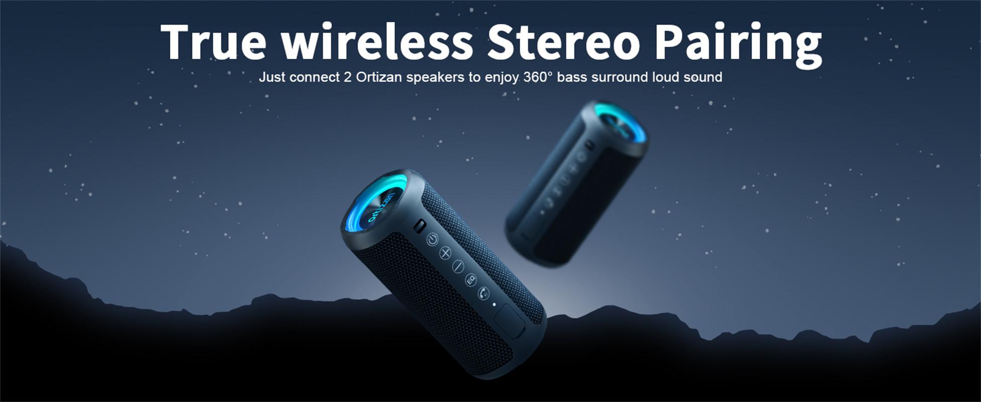 【Ortizan】IPX7 Waterproof, 24W Stereo, HD noise reduction Wireless Stereo Pairing, 30H Play Time (Black)x10 Audio Speakers Smartphone