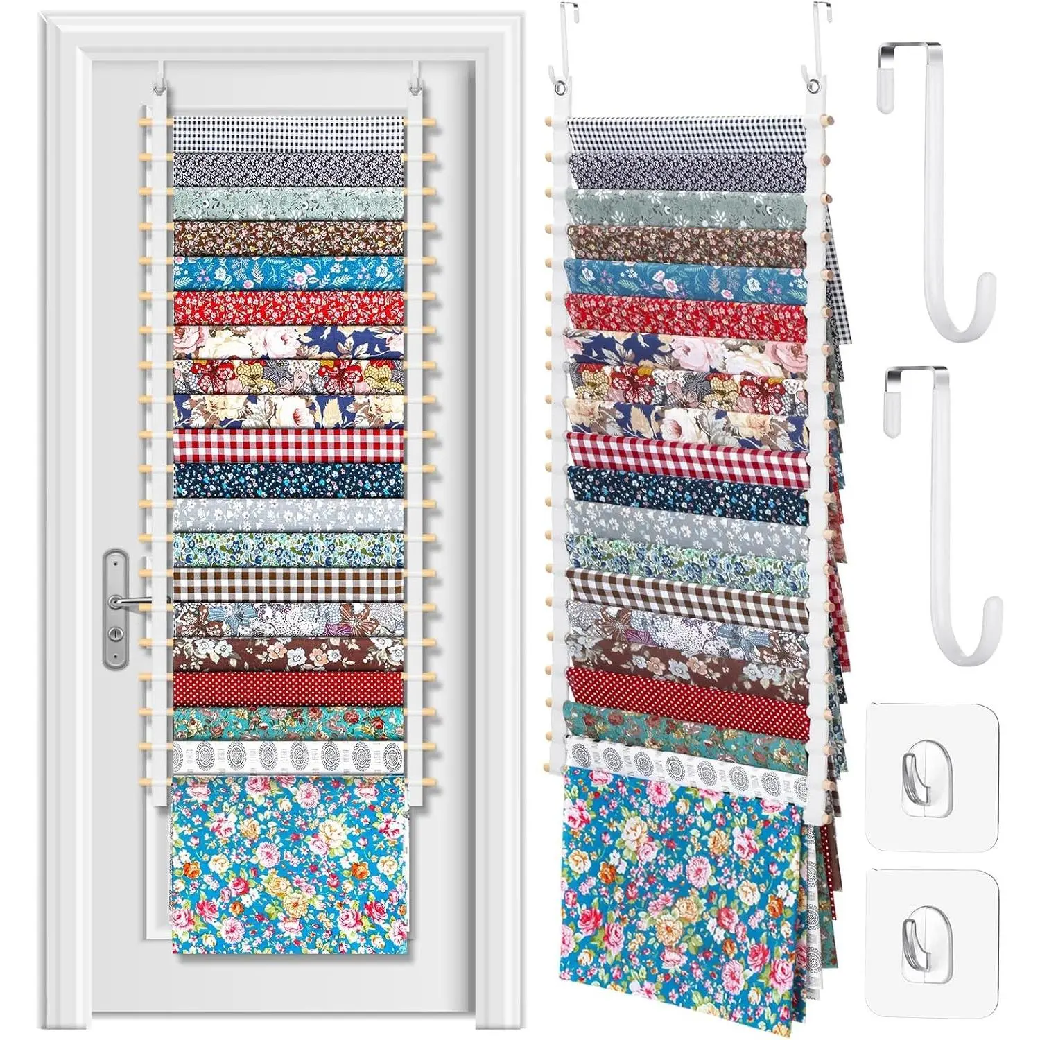 Sewing Room Hanging Wall Fabric Organizer, Over The Door 20-Shelf Cloth Organizer with 4 Hooks, Closet Hanging Fabric Storage for Sewing & Quilting Collection(16.5 Inch)