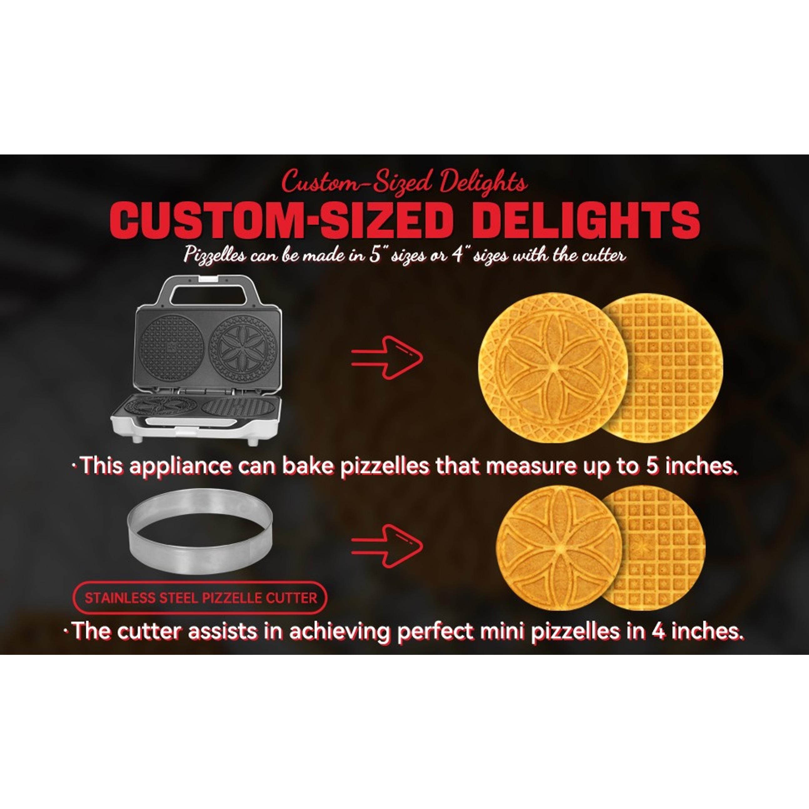 Pizzelle Maker Electric, Non-stick Stroopwafel Iron, 2 X 5" Cookie Machine for Christmas, 4" Mold Included, White