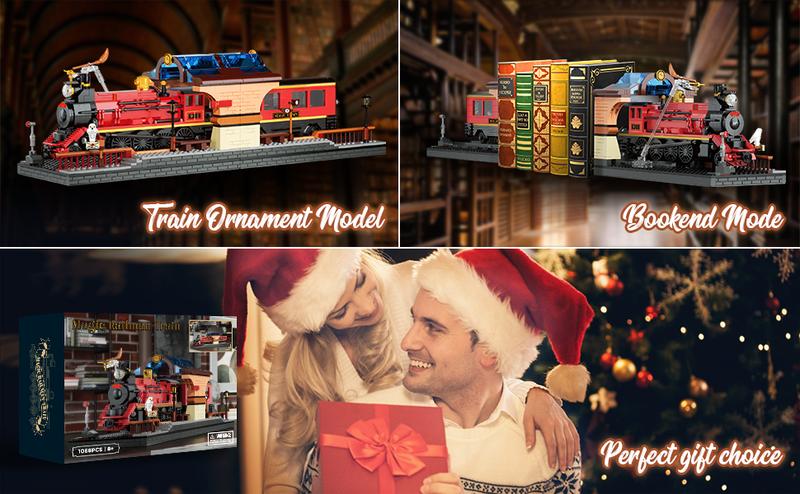 2in1 Harry Magic Train & Bookends Building Set, Valentine's Day gifts Home Decorative Building Block Toy, Ideal Collectible & Display Building Toys for Adults & Children,Cool Bookshelf Organizer & Home Decor 1068PCS  vdaygift
