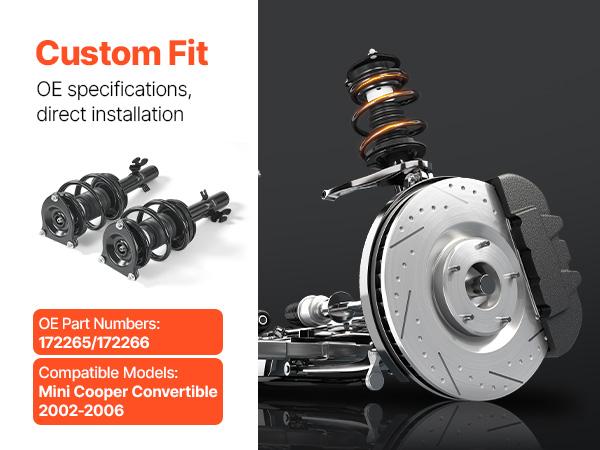 VEVOR Front Shock Absorber Strut Assembly (2Pcs, Steel Body), Front Wheels Coil Springs Strut Kit, OE 172265/172266 Replacement for 2002-2006 Mini Cooper Convertible, Stability Boost Automotive Part VEVOR Front Shock Absorber Strut Assembly (2Pcs, Steel Body), Front Wheels Coil Springs Strut Kit, OE 172265/172266 Replacement for 2002-2006 Mini Cooper Convertible, Stability Boost Automotive Part