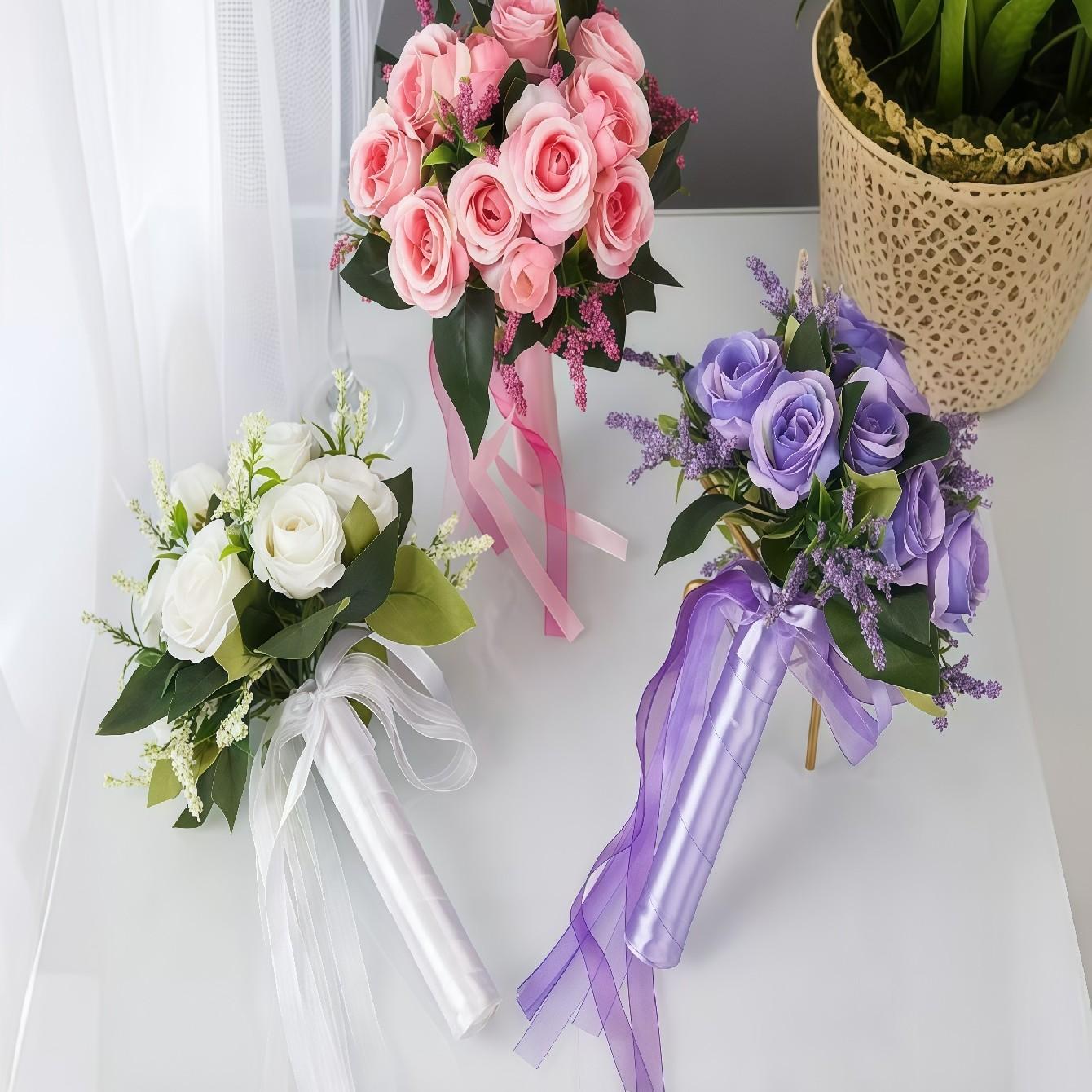 New Simulated Wedding Rose Hand Bouquet, Bridal Hand Flower Arrangement, High-End Wedding Photography Prop, Fake Flowers