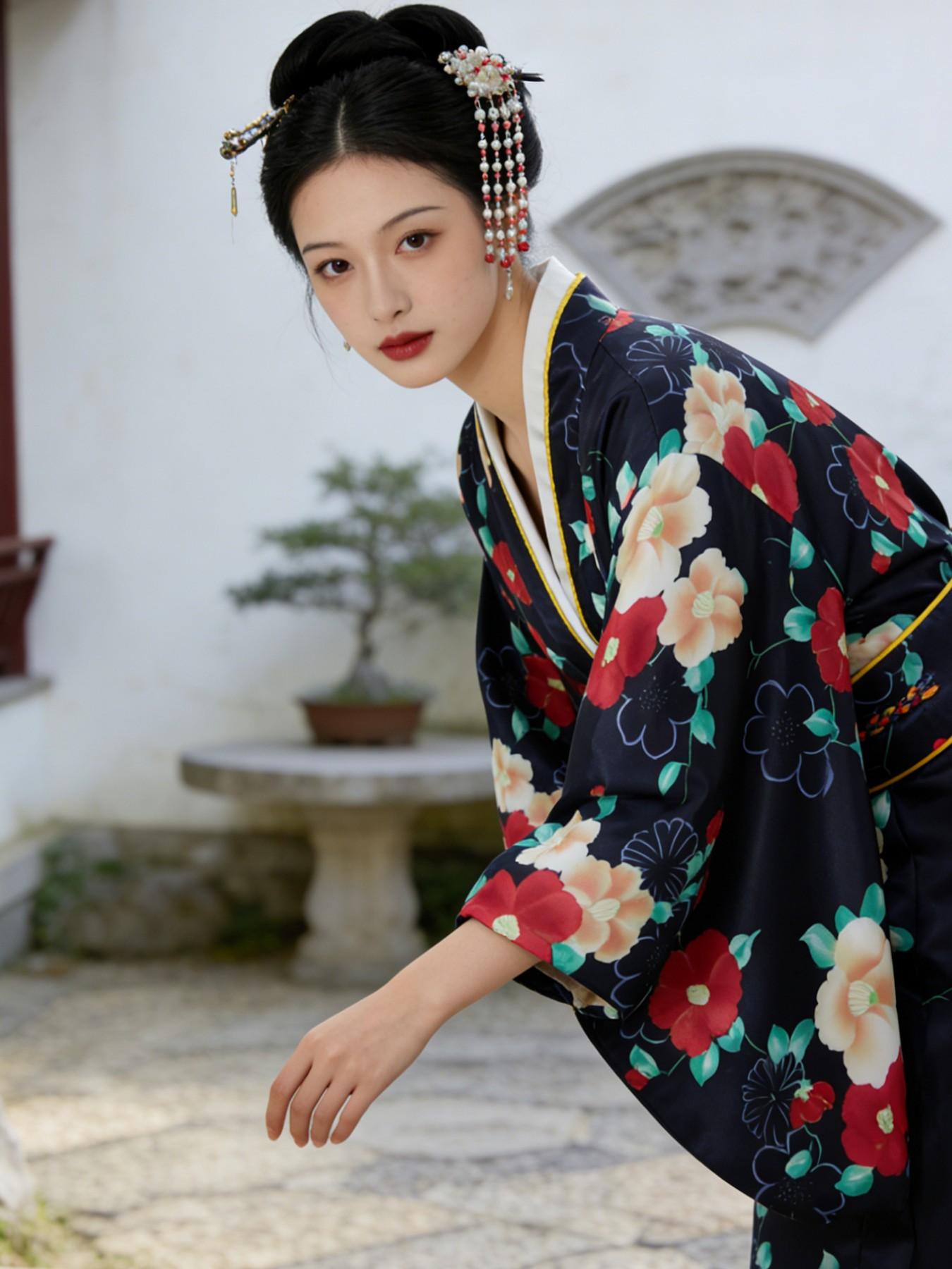 Satin Japanese Kimono for Women Traditional Geisha Inspired Yukata with Adjustable Obi Belt Elegant Oriental Dress for Festival Cosplay Party Photoshoot Wedding Guest Halloween Costume  Spring Sakura Outfit Cherry Blossom Festival