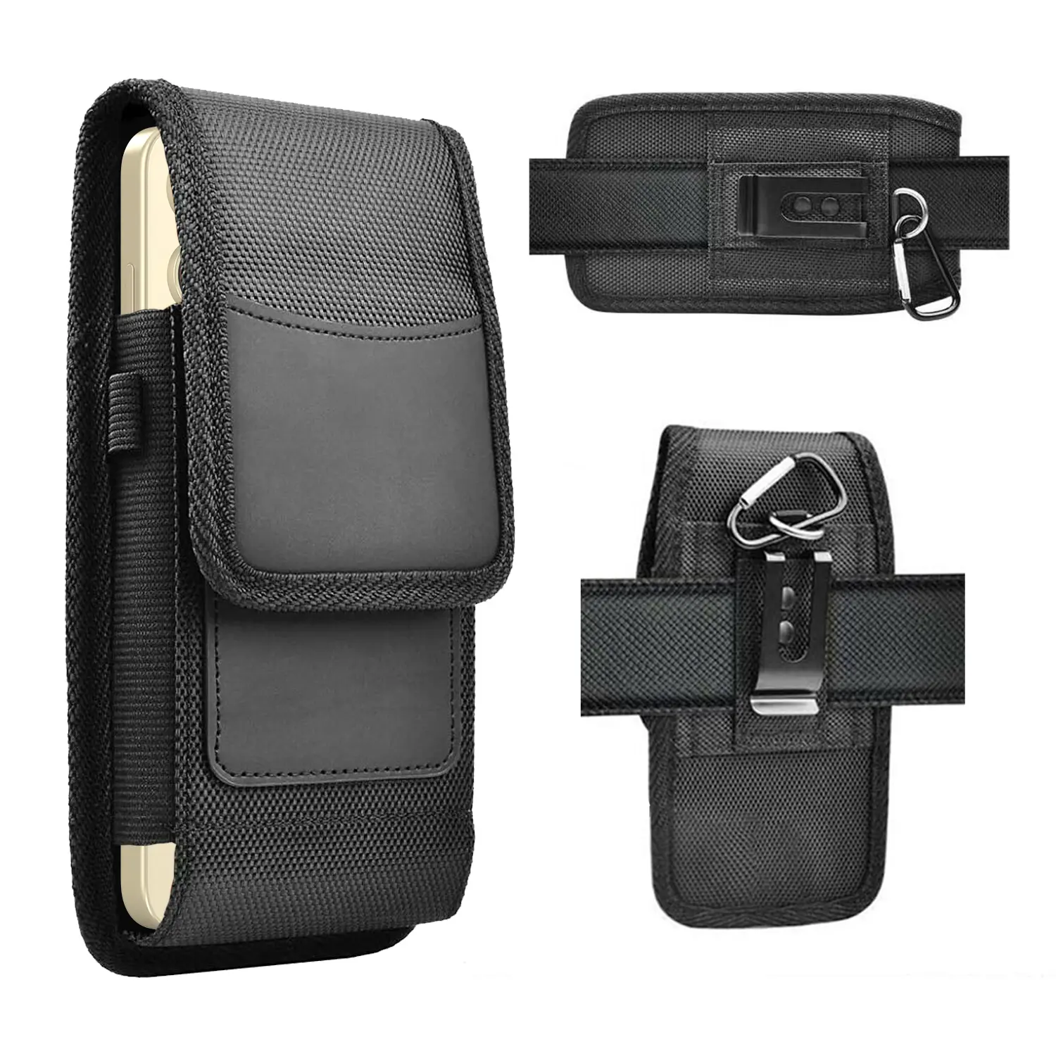 Double Layer Oxford Cloth Phone Holster, 5.5-6.9 Inch Wearable Belt Clip Phone Pouch with Card Holder and Carabiner, Shockproof Cell Phone Belt Case for Outdoor Work Daily Use