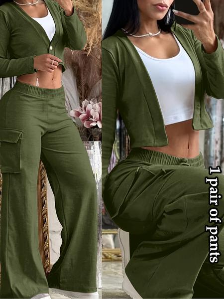 Women's Solid Color Flap Pocket Pants, Casual Street Comfy Trousers for Daily Wear, Ladies Bottoms for Spring & Fall