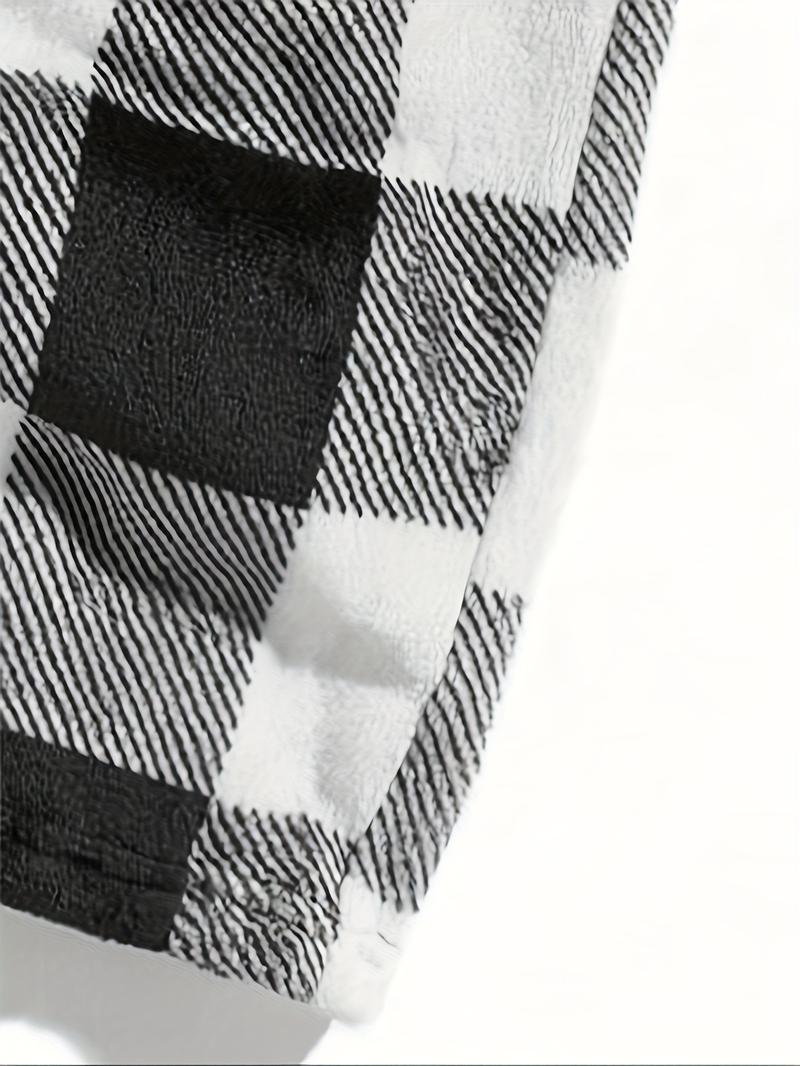 Unisex Plaid Fleece Print Drawstring Pants, Casual Daily Wear, Winter Warm Sleepwear, Christmas Gift, Long Pants