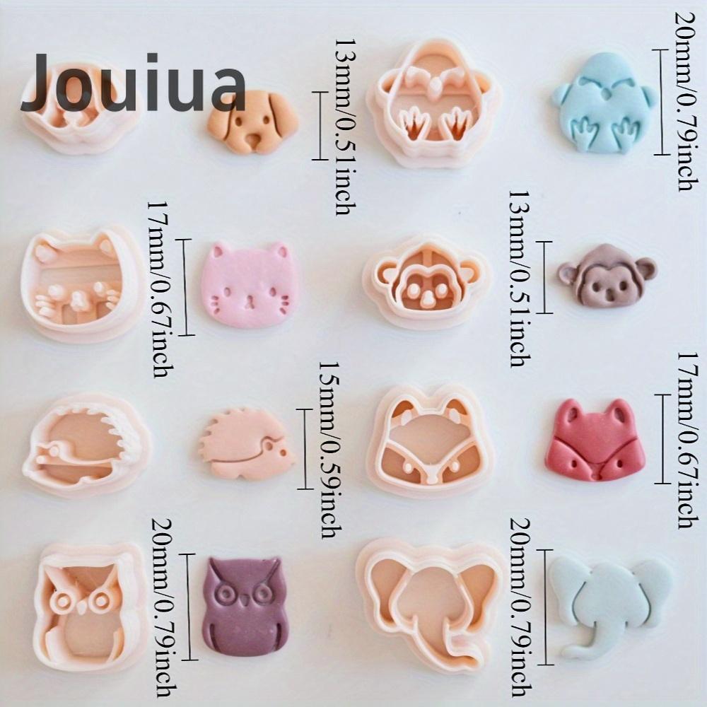 8pcs Mini Cat Dog Owl Monkey Fox Elephant Hedgehog Clay Cutter Set Animal-Themed Polymer Clay Cutters, Plastic Craft Molds for DIY Jewelry Making