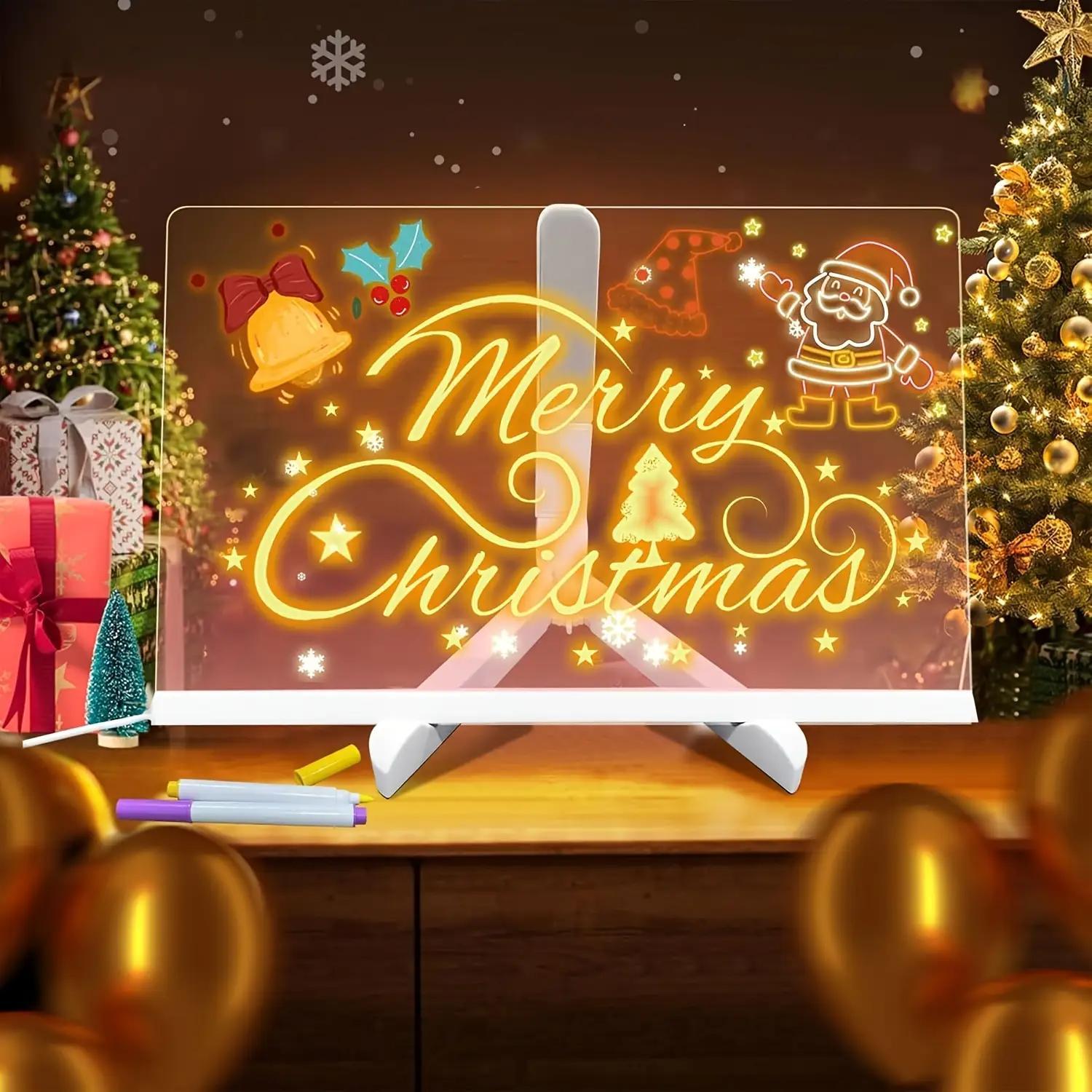 Led Drawing Board For Kids, Acrylic Dry Erase Light-Up Board with Cleaning Cloths Tracing Paper Erasable Reusable Kids Learning Gift for Birthday Halloween Christmas Decorative Neon Sign