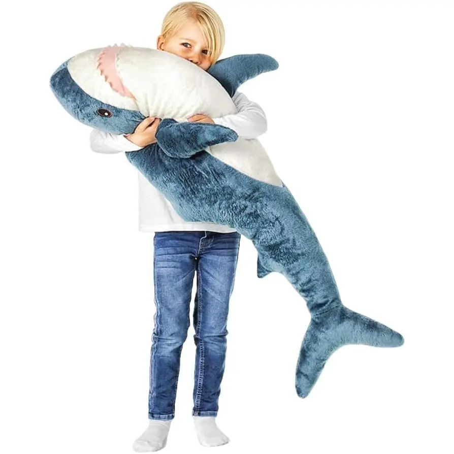 39.3-Inch SharkPlush Toy Giant SharkStuffed Animal Soft SharkPillow Cushion Shark Plush Pillow Chubby Stuffed Shark Toy Bedtime Gift Throw Pillow for Home Room Décor Kids