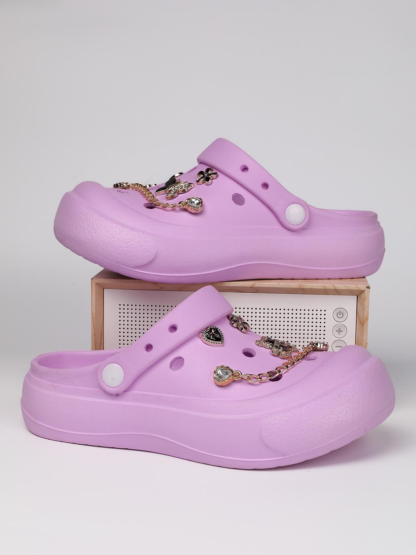 Women's Thick Sole Holey Shoes with Pearl Flowers, Unique Design Versatile Outdoor Sandals, Fashionable and Comfortable Footwear